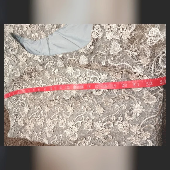 Polo Ralph Lauren Lace Long Sleeve Wedding Dress, Gray,Bell Sleeve,Knee Lngth,16 - Picture 12 of 16